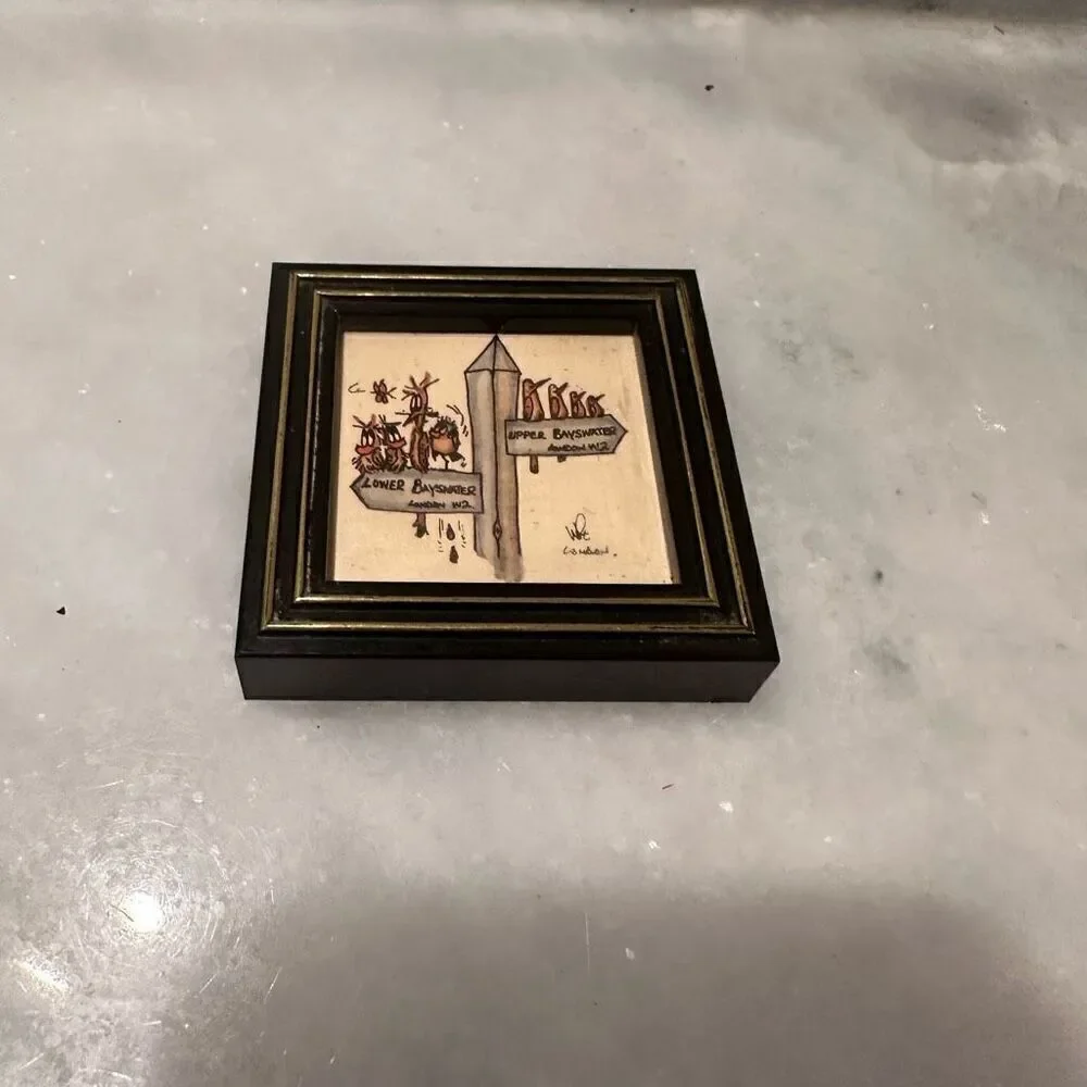 Vintage Rare Framed London-Themed Tile Handmade Art Set of 8